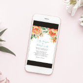 Elegante Watercolor Floral Peach Blue Wedding Einladung