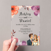 Elegante Watercolor Floral Romantische Paarhochzei Acryleinladungen (Insitu (Handheld))