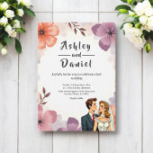 Elegante Watercolor Floral Romantische Paarhochzei Einladung