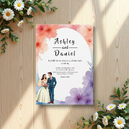 Elegante Watercolor Floral Romantische Paarhochzei Einladung