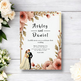 Elegante Watercolor Floral Romantische Paarhochzei Einladung