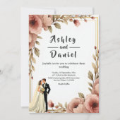 Elegante Watercolor Floral Romantische Paarhochzei Einladung (Vorderseite)