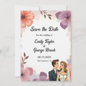 Elegante Watercolor Floral Romantische Paarhochzei Save The Date (Vorderseite)