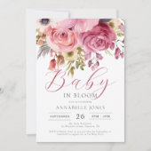 Elegante Watercolor Floral Script Baby Shower Einladung (Vorderseite)