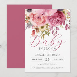 Elegante Watercolor Floral Script Baby Shower Einladung