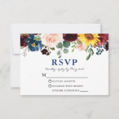Elegante Watercolor Floral Wedding Blue RSVP Karte (Vorderseite)