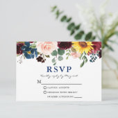 Elegante Watercolor Floral Wedding Blue RSVP Karte (Stehend Vorderseite)