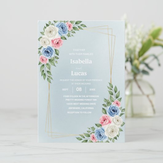 Elegante Watercolor Floral Wedding Card Einladung (Stehend Vorderseite)