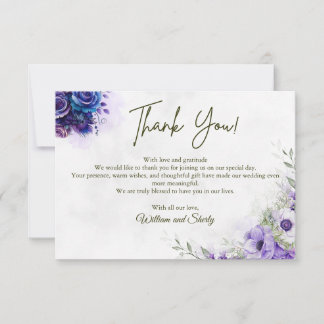 Elegante Watercolor Floral Wedding Dankeschön Kart Dankeskarte