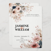 🌸 elegante Watercolor Floral Wedding 💐 Einladung (Vorne/Hinten)