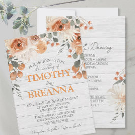 Elegante Watercolor Floral & Wood Wedding Einladung