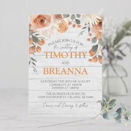 Elegante Watercolor Floral & Wood Wedding Einladung
