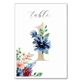 Elegante Watercolor Florals Imitate Gold Wedding 1 Tischnummer
