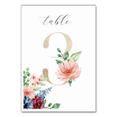 Elegante Watercolor Florals Imitate Gold Wedding 3 Tischnummer (Rückseite)