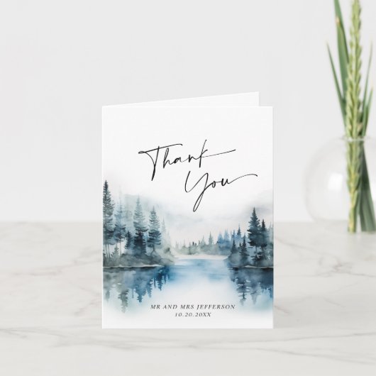 Elegante Watercolor Foggy Forest Boho Wedding Dankeskarte (Vorderseite)