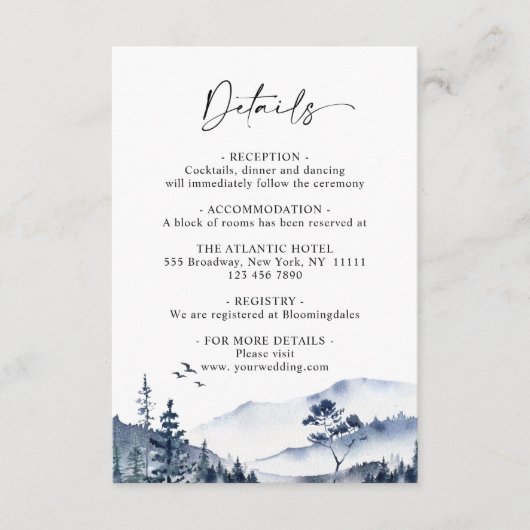 Elegante Watercolor Foggy Forest Details Begleitkarte (Vorderseite)