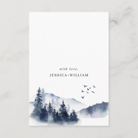 Elegante Watercolor Foggy Forest Details Begleitkarte (Rückseite)
