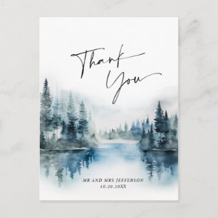 Elegante Watercolor Foggy Forest Wedding Vielen Da Postkarte