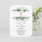 Elegante Watercolor Foliage Frame Gold Taufe Einladung (Stehend Vorderseite)