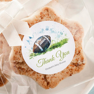Elegante Watercolor Football Baby Shower Vielen Da Runder Aufkleber
