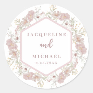 Elegante Watercolor Foral Wildblume Wedding Class Runder Aufkleber