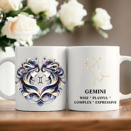 Elegante Watercolor Gemini Zodiac Custom Tasse