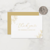 Elegante Watercolor Gold Floral Baby Dusche Mitteilungskarte (Vorderseite/Rückseite Beispiel)