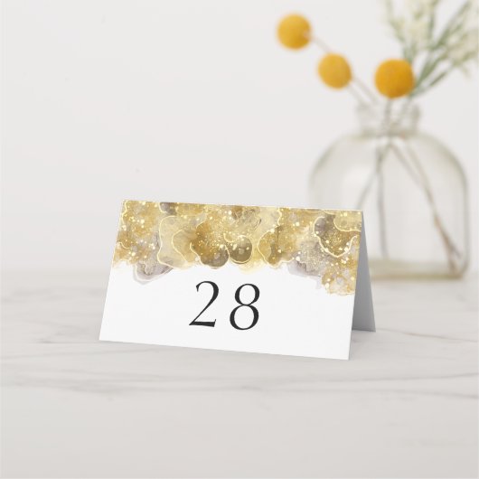 Elegante Watercolor Gold Wedding Folded Platzkarte (Vorderseite)