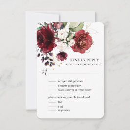 Elegante Watercolor Goldene Burgund Rodelbahn RSVP Karte