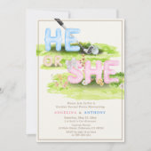 Elegante Watercolor Golf Wildblumen Er oder sie Einladung (Vorderseite)