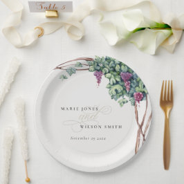 Elegante Watercolor Grapevine Foliage Pappteller