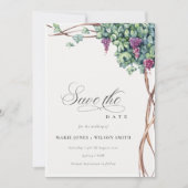 Elegante Watercolor Grapevine Save the Date Karte (Vorderseite)