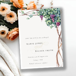 Elegante Watercolor Grapevine Save the Date Karte