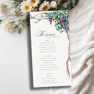 Elegante Watercolor Grapevine Wedding Menu Card Dankeskarte