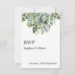 Elegante Watercolor Green Blätter Hochzeit RSVP Ca Karte