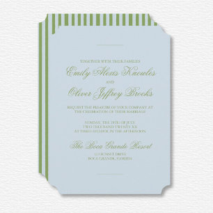 Elegante Watercolor Green Blue Stripe Wedding Einladung