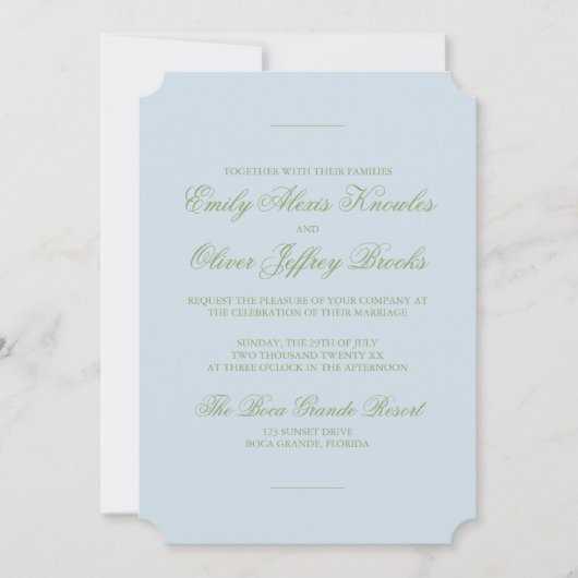 Elegante Watercolor Green Blue Stripe Wedding Einladung (Vorderseite)