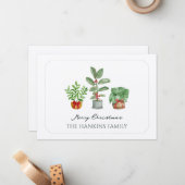 Elegante Watercolor Green Botanicals Weihnachtskar Mitteilungskarte (Vorderseite/Rückseite Beispiel)