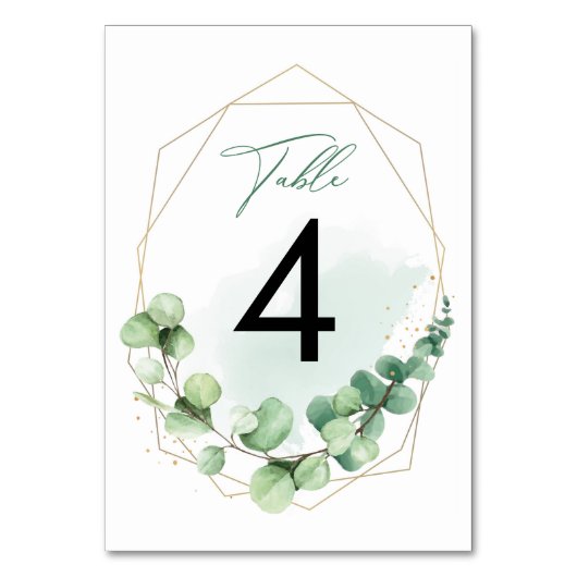 Elegante Watercolor Green Eucalyptus Wedding Tischnummer (Vorderseite)