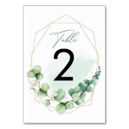 Elegante Watercolor Green Eucalyptus Wedding Tischnummer
