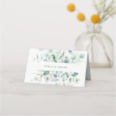 Elegante Watercolor Green Foliage Hochzeit Platzkarte (Rückseite)
