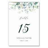 Elegante Watercolor Green Foliage Hochzeit Tischnummer (Vorderseite)