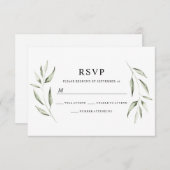 Elegante Watercolor Green Leaf Wedding RSVP (Vorne/Hinten)