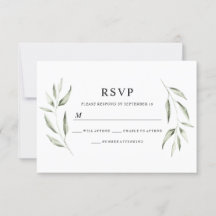 Elegante Watercolor Green Leaf Wedding RSVP