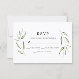 Elegante Watercolor Green Leaf Wedding RSVP