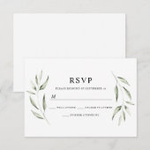 Elegante Watercolor Green Leaf Wedding RSVP Karte (Vorne/Hinten)