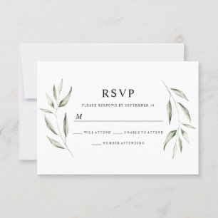 Elegante Watercolor Green Leaf Wedding RSVP Karte
