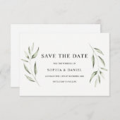 Elegante Watercolor Green Leaf Wedding Save The Date (Vorne/Hinten)