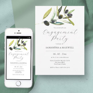 Elegante Watercolor Greenerity Engagement Party Einladung