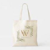 Elegante Watercolor Greenerity Gold Monogram Tote Tragetasche (Rückseite)